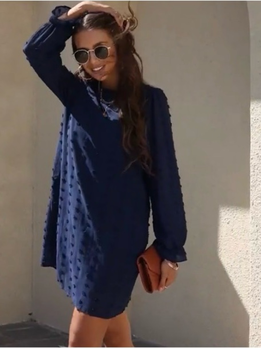 Adibosy NWT Navy Blue Swiss Dot Chiffon Mini Dress Small Wedding Guest